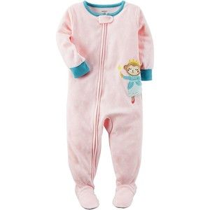 NEW Carter's Baby Girl Princess Monkey Plush Fleece Pink Pajama Sleeper Size 6 M